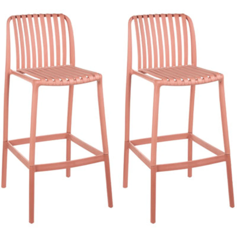 Image of Beliani Set Of 2 Bar Chairs Ariccia 2 In 1 Synthetic Material Light Red