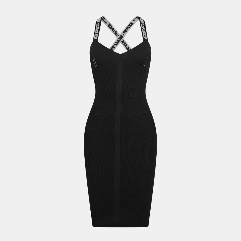 Image of Off White Womens Ribbed Multiway Strap Midi Dress Black/Grey female 4 (3XS)