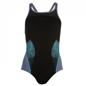 Image of Speedo Fit Splice X Back Swimming Costume Ladies - Blk/Grey/Turq