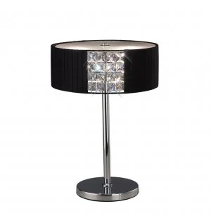 Image of Table Lamp Round with Black Shade 2 Light Polished Chrome, Crystal