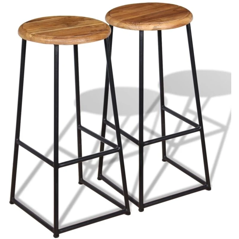 Image of vidaXL 2x Solid Teak Bar Stools Industrial Kitchen Furniture Breakfast Seat