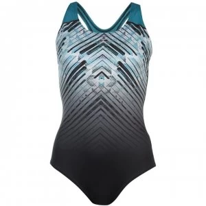 Image of Slazenger Scoop Back Swimsuit Ladies - Black/Aqua