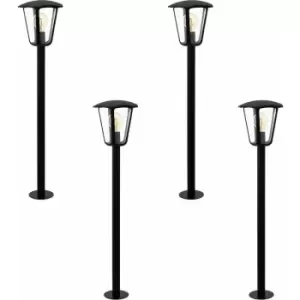 Image of Loops - 4 pack IP44 Outdoor Bollard Light Black Aluminium Lantern 60W E27 Lamp Post