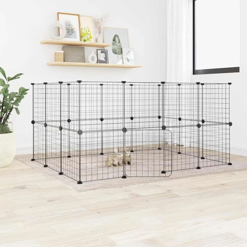 Image of VIDAXL Vidaxl - 28-Panel Pet Cage with Door Black 35x35cm Steel 8720287190714