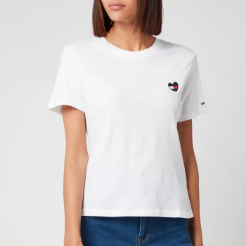 Image of Tommy Jeans Womens Tjw Regular Homespun Heart T-Shirt - White - XS
