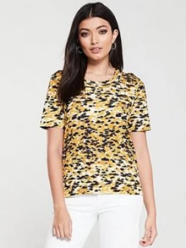 Image of Whistles Ikat Print Rosa Double Trim T-Shirt - Yellow/Multi