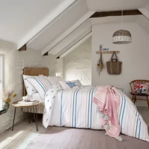 Image of Joules Coastal Striped 100% Cotton Reversible Duvet Cover and Pillowcase Set MultiColoured