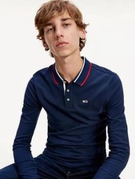 Image of Tommy Jeans Tjm Stretch Slim Long Sleeve Polo Shirt - Navy