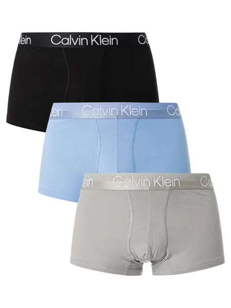 Image of Calvin Klein 3 Pack Modern Structure Trunks Griffin/Bell Air Blue/Black S