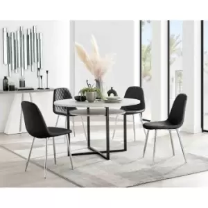 Image of Furniture Box Adley Grey Concrete Effect Storage Dining Table and 4 Black Corona Silver Chairs