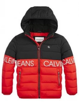 Image of Calvin Klein Jeans Boys Colourblock Hooded Jacket - Red