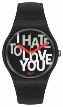 Image of Swatch HATE 2 LOVE Valentines Day Black Silicone Strap Watch