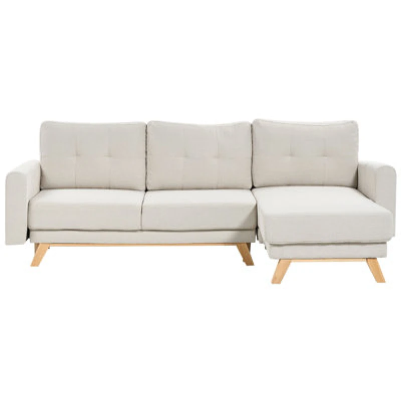 Image of Beliani Sofa Bed 3 Seater Siro Fabric Light Beige With Storage Left Hand