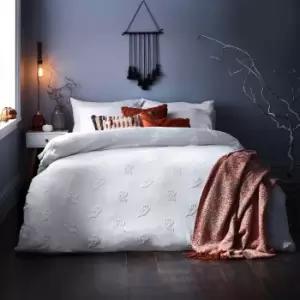Image of The Linen Yard Ghost Tufted 100% Cotton Duvet Cover and Pillowcase Set White