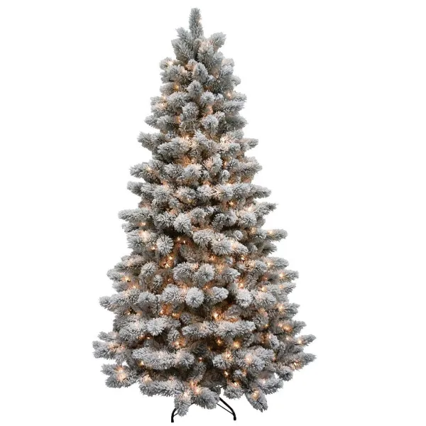 Image of 7.5' Snowy Smithfield Tree 500 Warm White LED Lights Hinged Tree