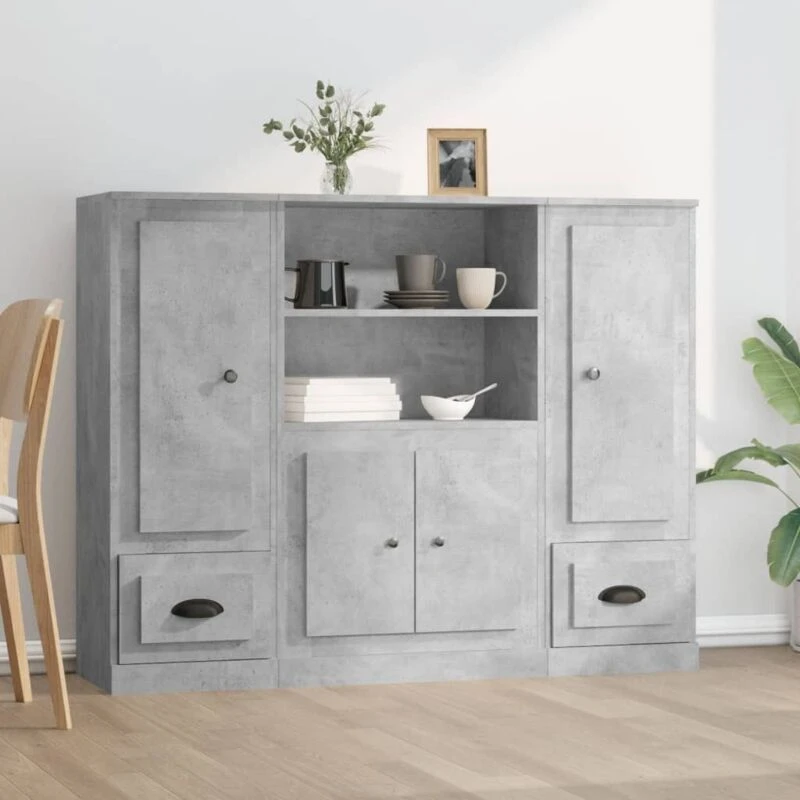Image of VIDAXL Highboards 3 pcs Concrete Grey Engineered Wood vidaXL 8720845822446
