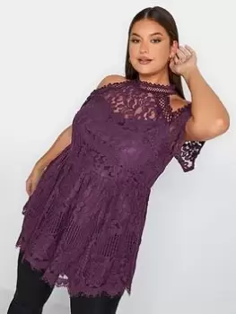 Image of Yours Lace Cold Shoulder Top, Purple, Size 14, Women