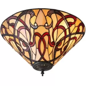 Image of Tiffany Glass Flush Ceiling Light - Dimmable LED Lamp - 2 x 60W E27 GLS Required