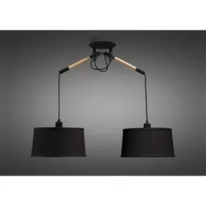 Image of Nordica pendant light with Black lampshade 2 E27 bulbs, matt Black / beech with Black lampshade