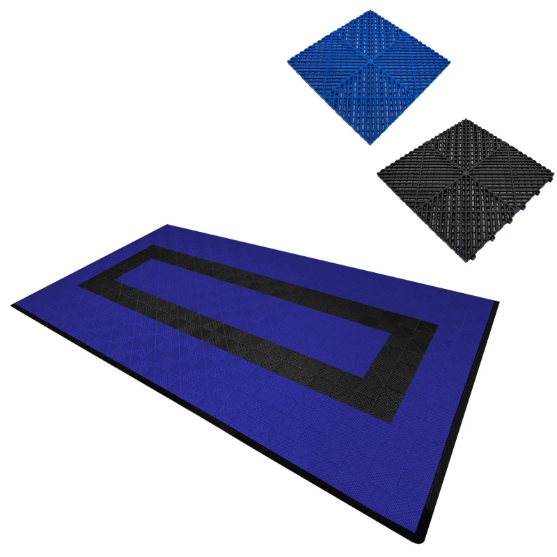 Image of Monstershop Vented Garage Floor Tiles Blue (x90), Black (x30) with Edges (x46) Blue