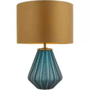 Image of Merano Courmayeur Table Lamp Turquoise Tinted Glass & Gold Satin Fabric