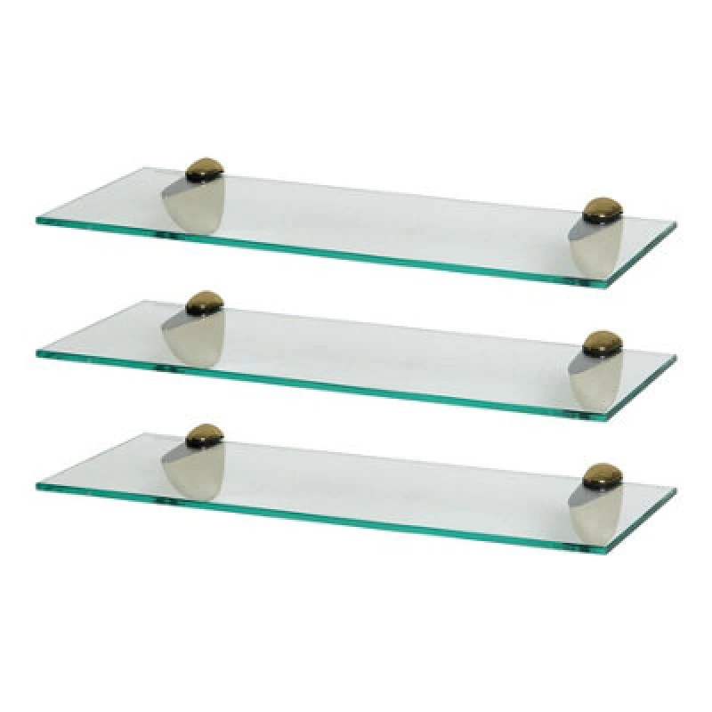 Image of Harbour Housewares 3X Floating Glass Shelves - 50Cm - Gold Brackets - Bathroom Shower Storage Vanity Display Unit Shelf