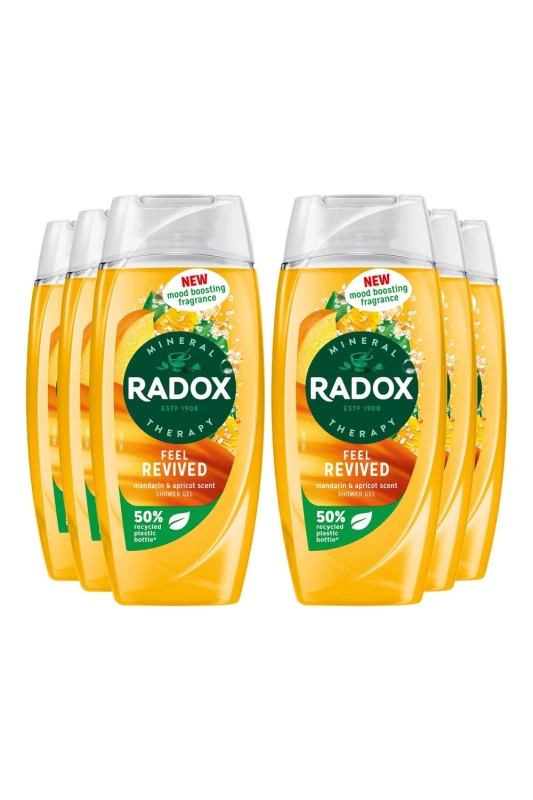 Image of Radox 'Shower Gel' Feel Revived with Mandarin & apricot Scent, 6 x 225ml Yellow female