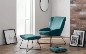 Image of Julian Bowen Mila Teal Velvet Accent Chair And Stool