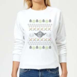Image of Star Wars Yoda Knit Womens Christmas Sweatshirt - White - M