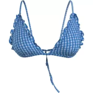 Image of Tommy Bodywear Gingham Frilled Triangle Bikini Top - Blue
