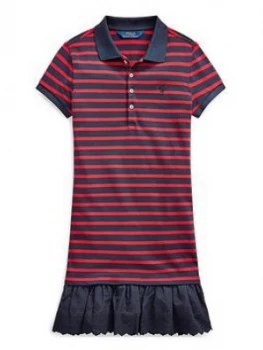 Image of Ralph Lauren Girls Stripe Polo Ruffle Hem Dress