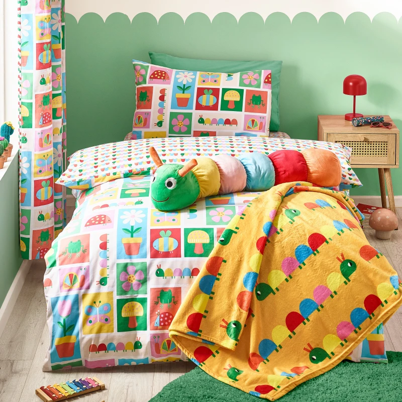 Image of Catherine Lansfield 'Curious Caterpillar' Reversible Duvet Cover Set Multi