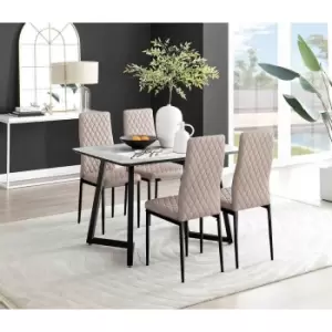 Image of Furniture Box Carson White Marble Effect Dining Table and 4 Cappuccino Milan Black Leg Chairs
