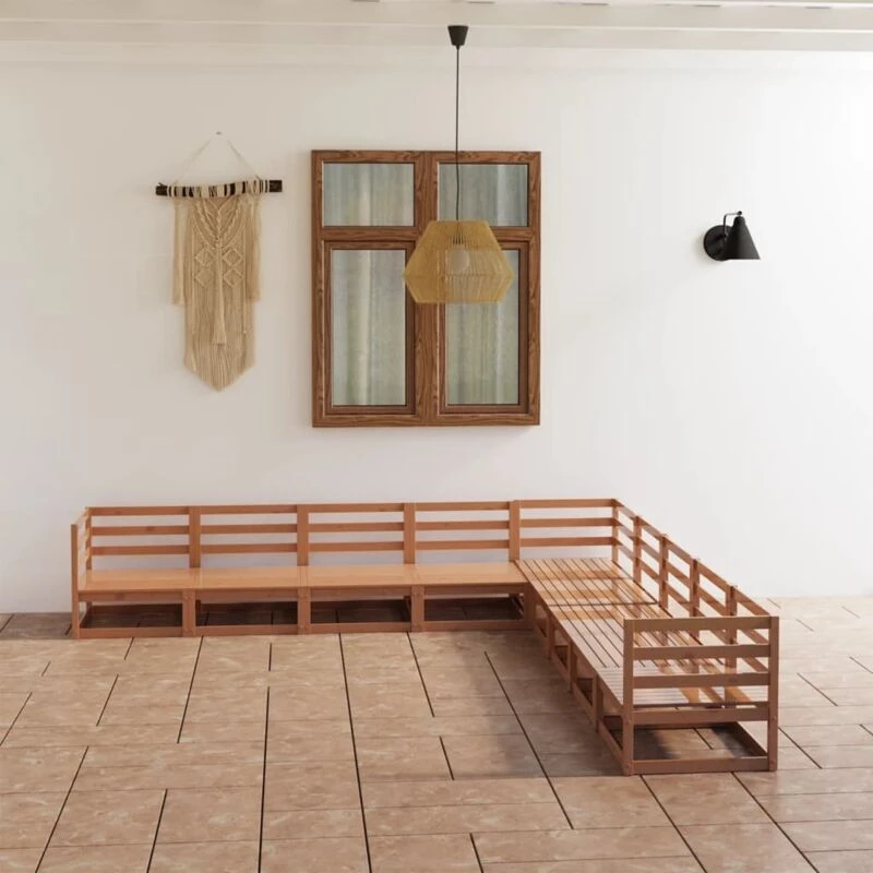 Image of VIDAXL 9 Piece Garden Lounge Set Honey Brown Solid Pinewood Vidaxl 8720286469507