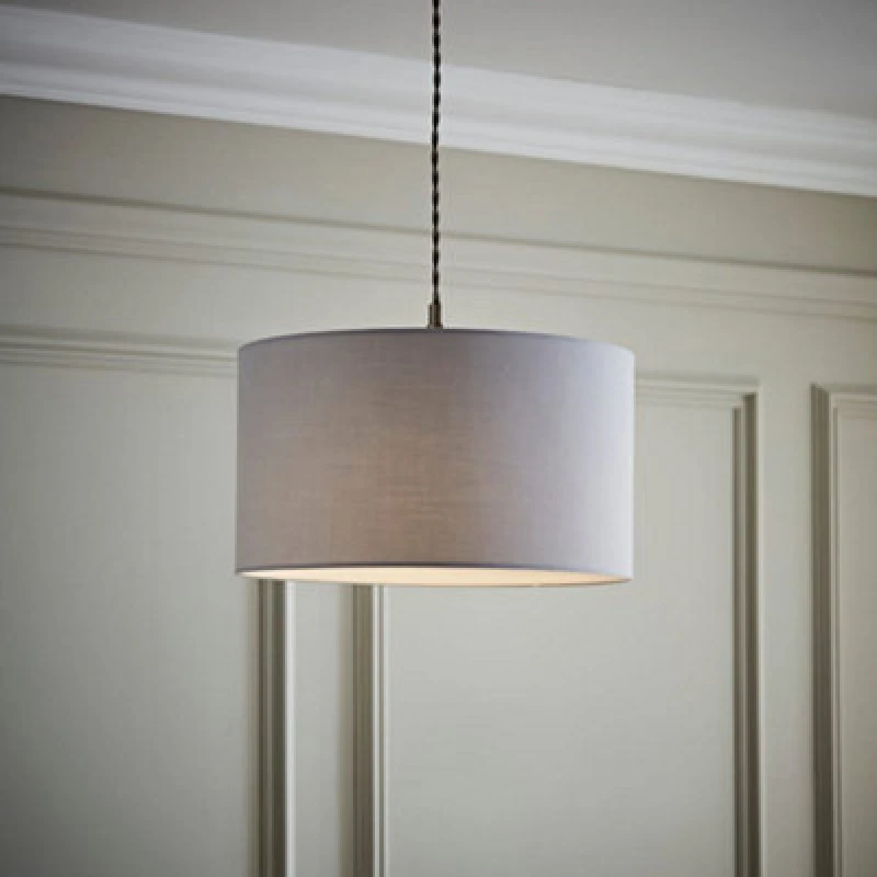 Image of ValueLights ValueLights Reni Pale Grey Fabric Easy Fit Drum Ceiling Lamp Shade Size: Medium Grey Medium Unisex 5016529262510