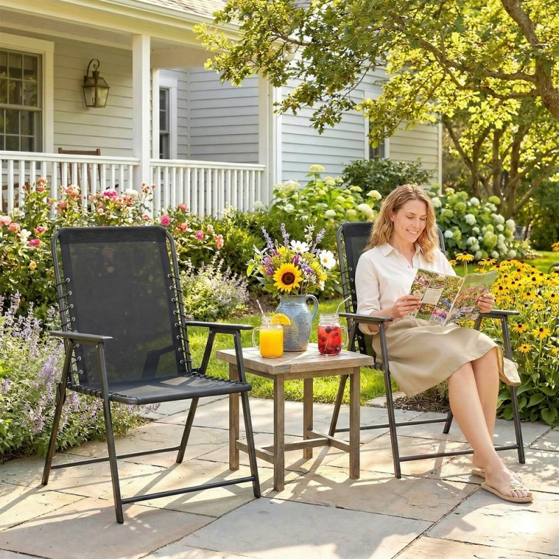 Image of OUTSUNNY Folding Garden Chairs, Outdoor Chairs Set of 2, Black Unisex