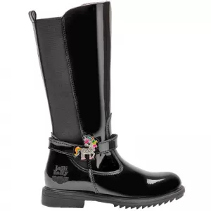Image of Lelli Kelly Girls Frances Unicorn Knee Boot - Black Patent, Size 2.5 Older