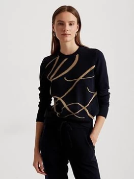 Image of Lauren by Ralph Lauren Janitra-long Sleeve-pullover - Lauren Navy/gold, Multi, Size S, Women