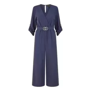 Image of Mela London Navy Wrap Over Stretch Jumpsuit - Blue