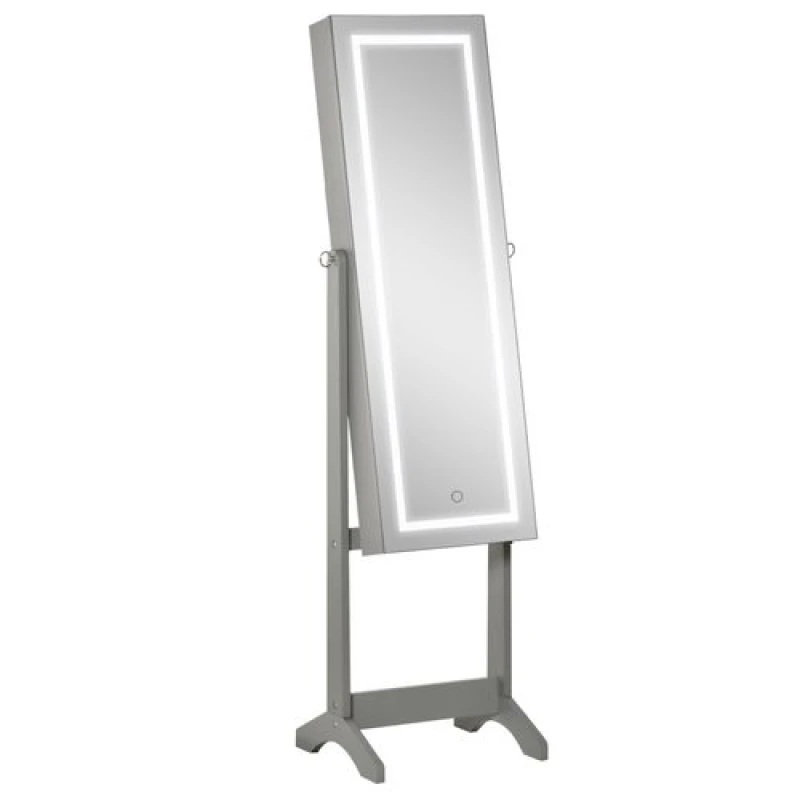 Image of Homcom Mirrored Jewellery Cabinet W/ LED Light Lockable Jewellery Armoire Grey 831-463V80GY
