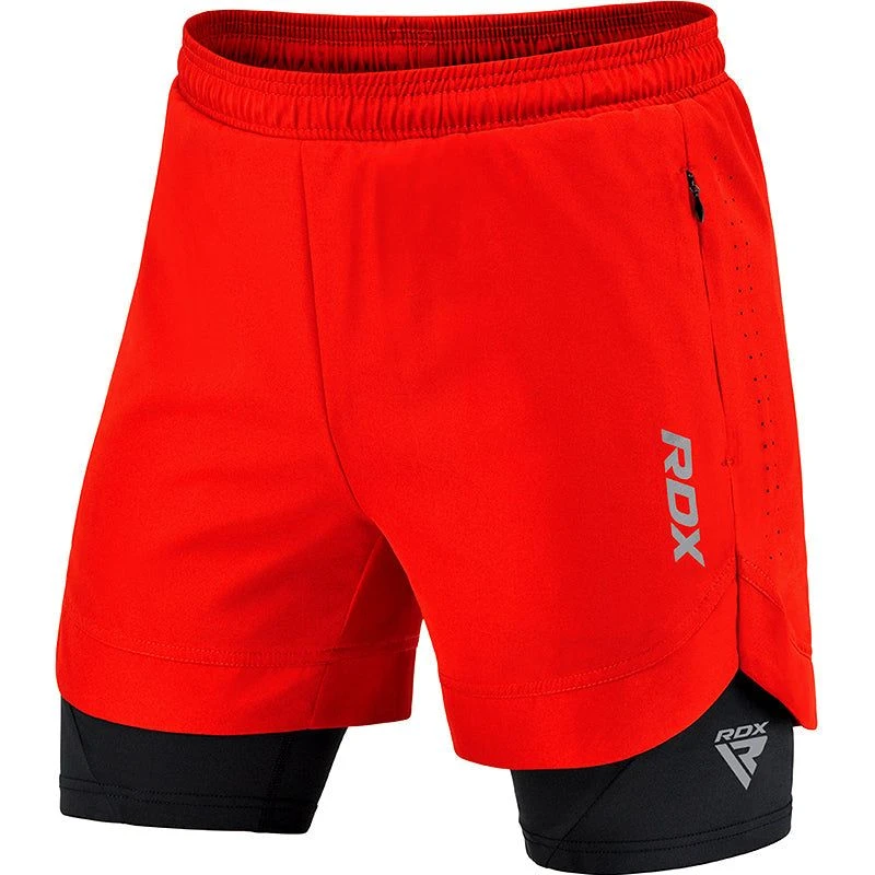 Image of RDX SPORTS T16 2-in-1 Compression MMA Shorts Red