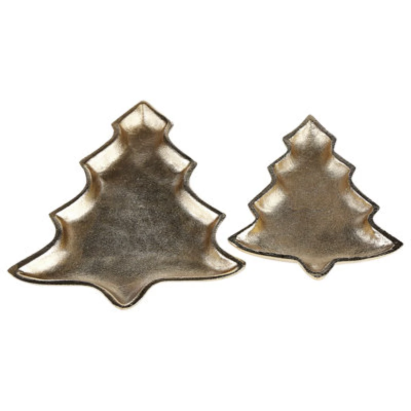 Image of Beliani Set Of 2 Trinket Dishes Christmas Tree Durian Metal Gold