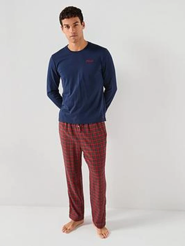 Image of Polo Ralph Lauren Mens Long Sleeve Pyjama Set Nvy/Red Plaid male L