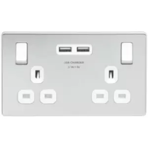 Image of BG FPC22U3W-01 BG Chrome 13A 2 Gang Switched Socket + USB - White - Chrome