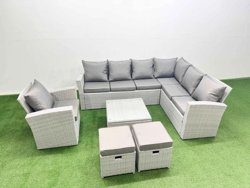 Image of Fimous Rattan Garden Outdoor Furniture Set 9 Seater Rattan Garden Sofa Set in Light Grey Light Grey Unisex