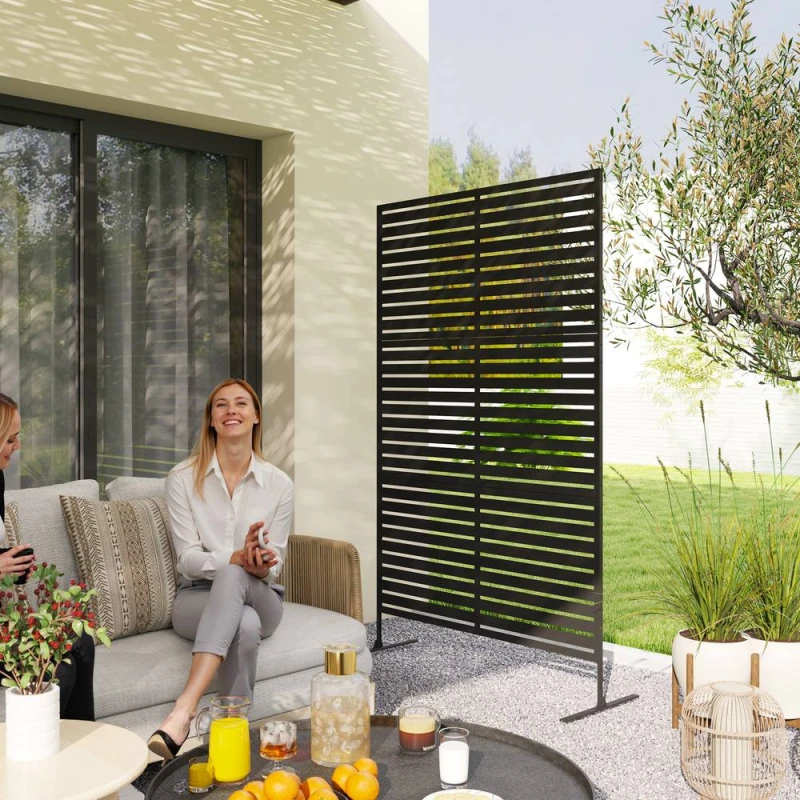 Image of OUTSUNNY Outdoor Privacy Screen, Freestanding Outdoor Divider, Striped Black Unisex