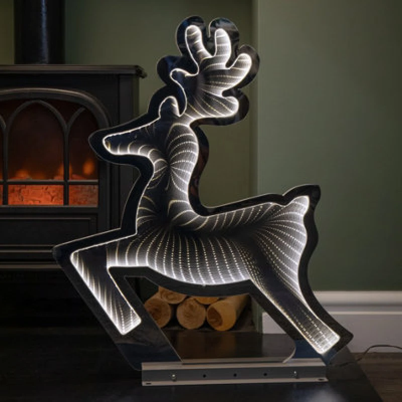 Image of Samuel Alexander 60Cm Infinity Light Up Leaping Reindeer Christmas Decoration With Ice White Leds On Metal Base