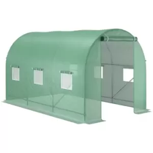 Image of Outsunny 3.5 x 2 x 2m Polytunnel Greenhouse, Walk in Pollytunnel Tent with Steel Frame, PE Cover, Roll Up Door and 6 Windows, Green