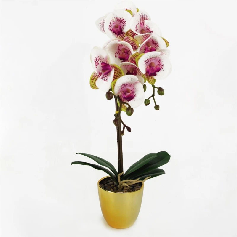 Image of Leaf 48cm Harlequin Orchid Artificial - Pink with Gold Pot Pink unisex