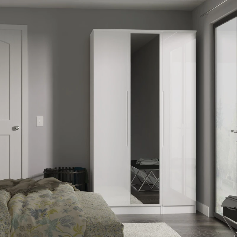 Image of Other Milan Tall Triple Mirror Wardrobe - Ready Assemble Wardrobes Extra Larg White Gloss & White 84295390000